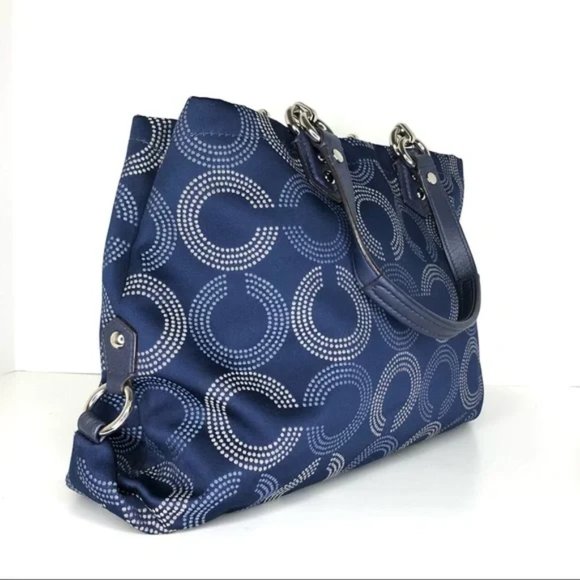 COACH Ashley Dotted Op Signature Satchel Bag F20056 Blue - Picture 2 of 10